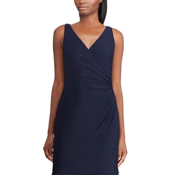 Lauren Ralph Lauren Womens Tulle-Panel Jersey Gown 8 Navy - Picture 3 of 4